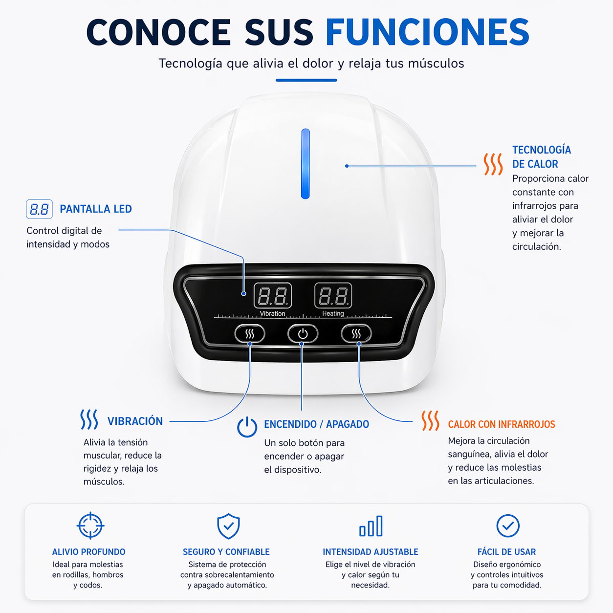 Masajeador de Rodillas con Vibración y Calor Infrarrojos